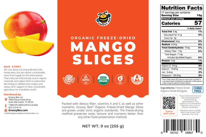 Groovy Bee® Organic Freeze-Dried Mango Slices  #10 Can (9oz, 255g) (2-Pack)