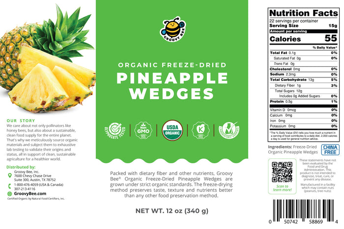 Groovy Bee® Organic Freeze-Dried Pineapple Wedges #10 Can (12 oz, 340g) (2-Pack)