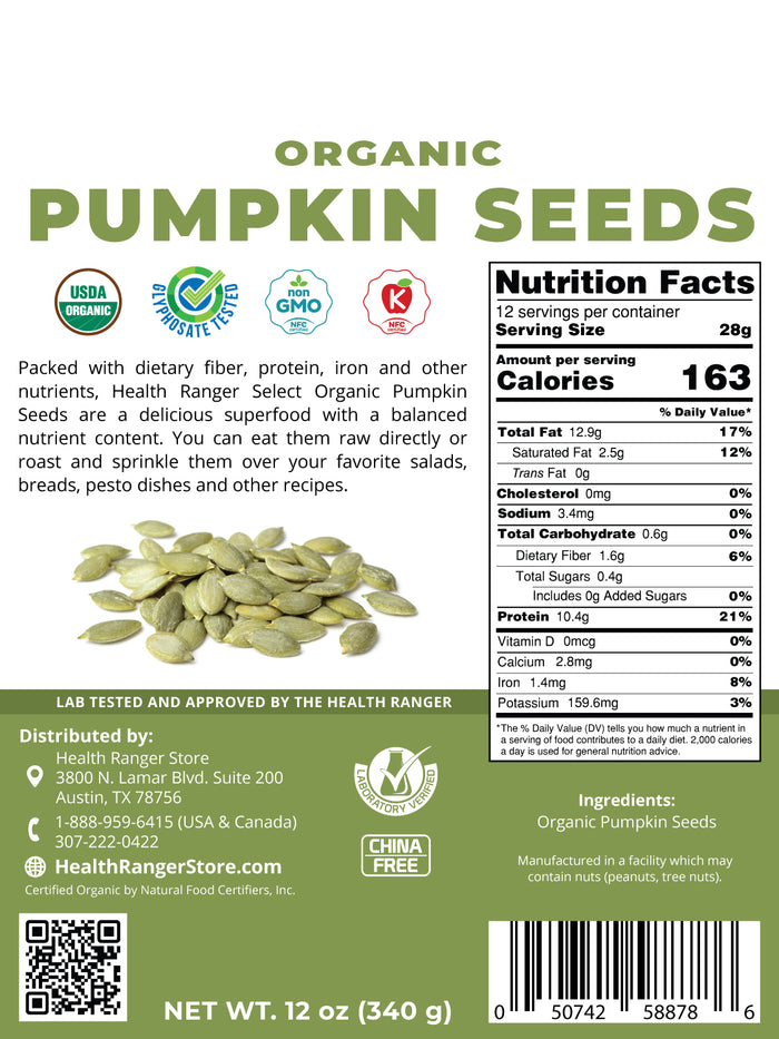 Organic Pumpkin Seeds 12 oz (340 g) (6-Pack)