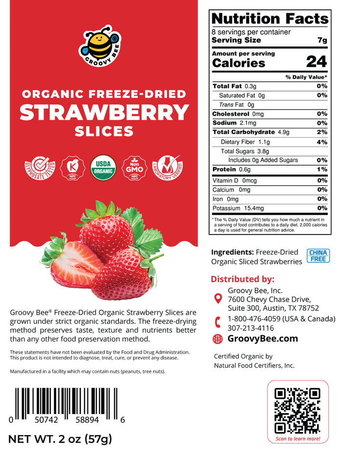 Groovy Bee® Organic Freeze-Dried Strawberry Slices 2 oz (57 g) (3-Pack)