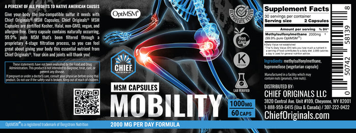 OptiMSM Capsules for Joint Health 1000mg 60 Caps