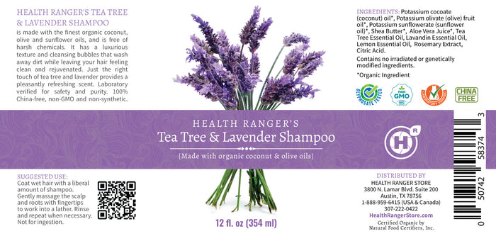 Health Ranger's Tea Tree and Lavender Shampoo 12 oz (6-Pack)