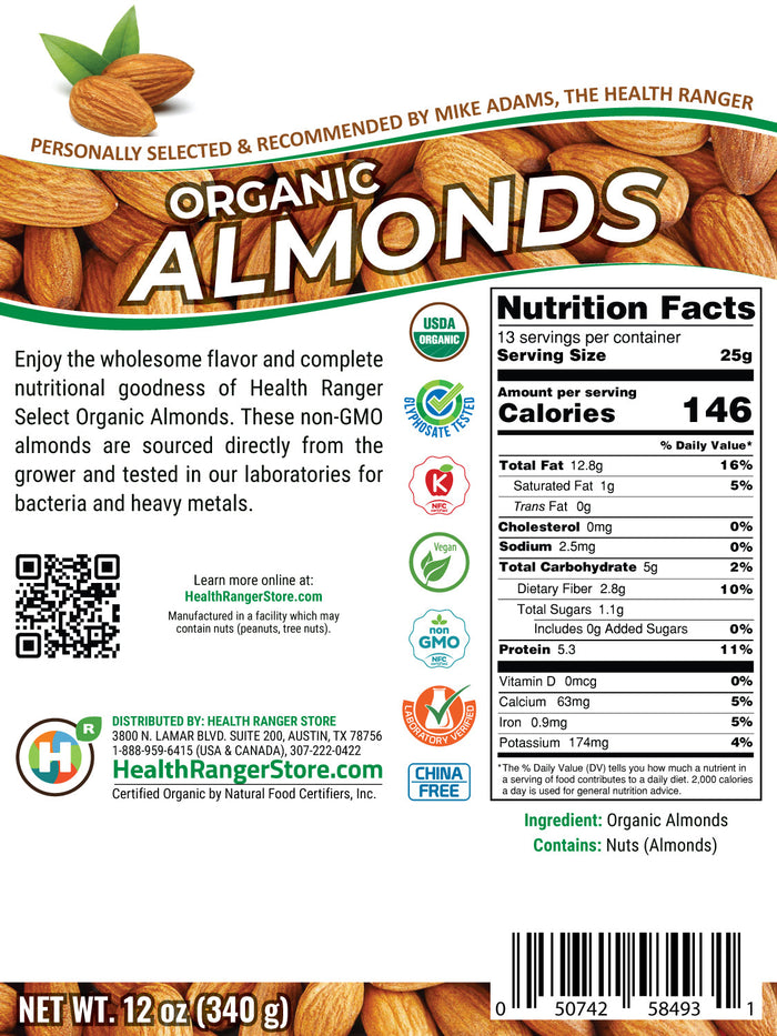 Organic Almonds 12oz (340g) (3-Pack)