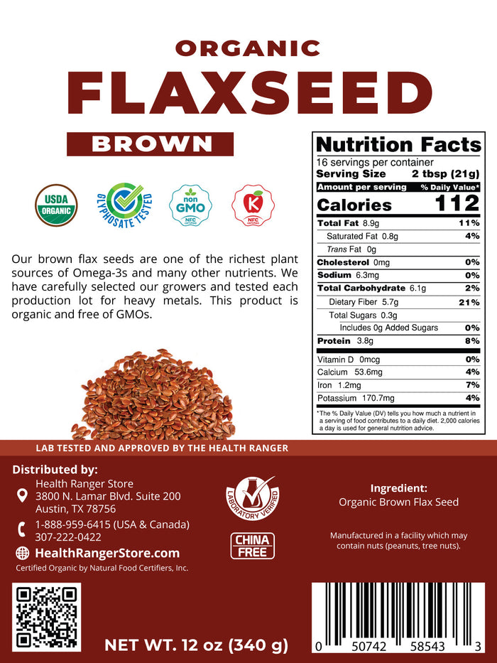 Organic Brown Flax Seed 12 oz (340g)